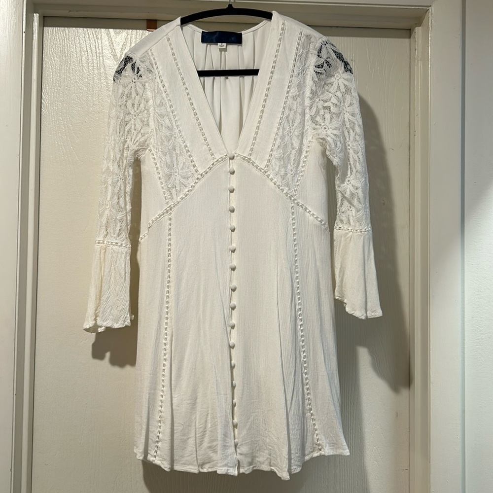 White Lace Sleeve Dress